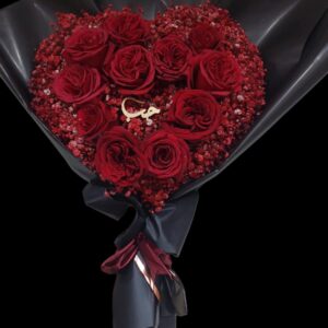 heart of roses and gypsophil